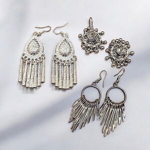 Silvertone Costume Jewelry Three Pairs of Dangle Earrings